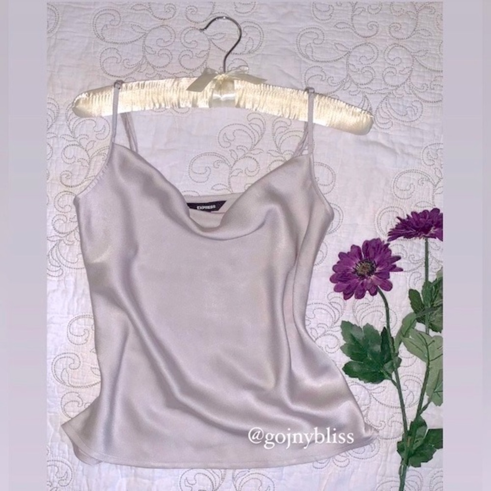 EXPRESS • Satin Silky Cowl Neck Draped Light Grey Cami Womens Size XS